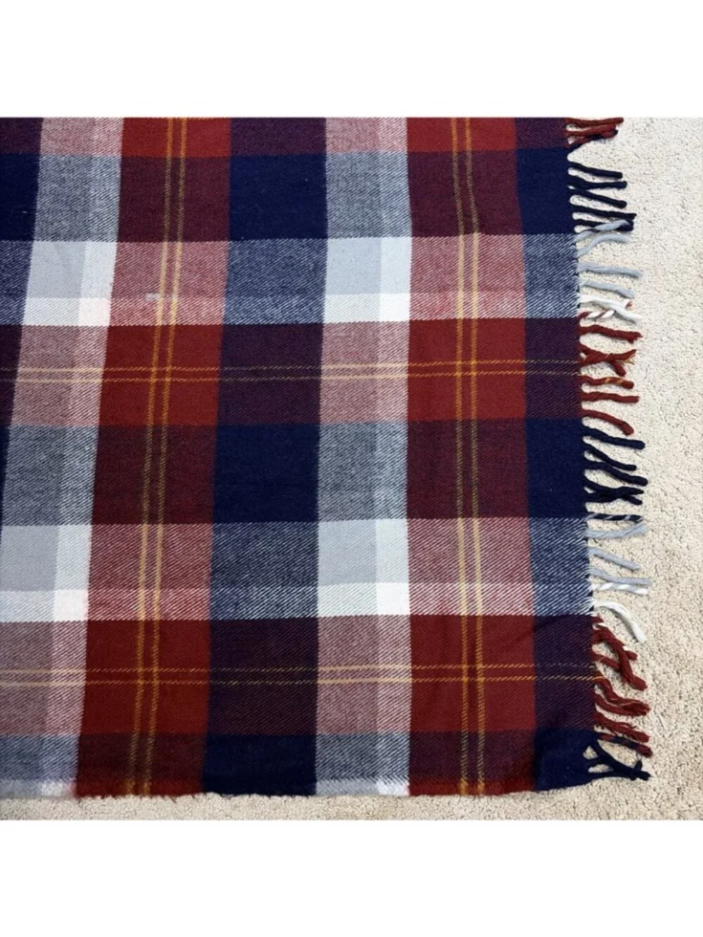 Faribault Woolen Mill Co Faribo Tartan Throw Stadium Lap Blanket Red Blue 52X46